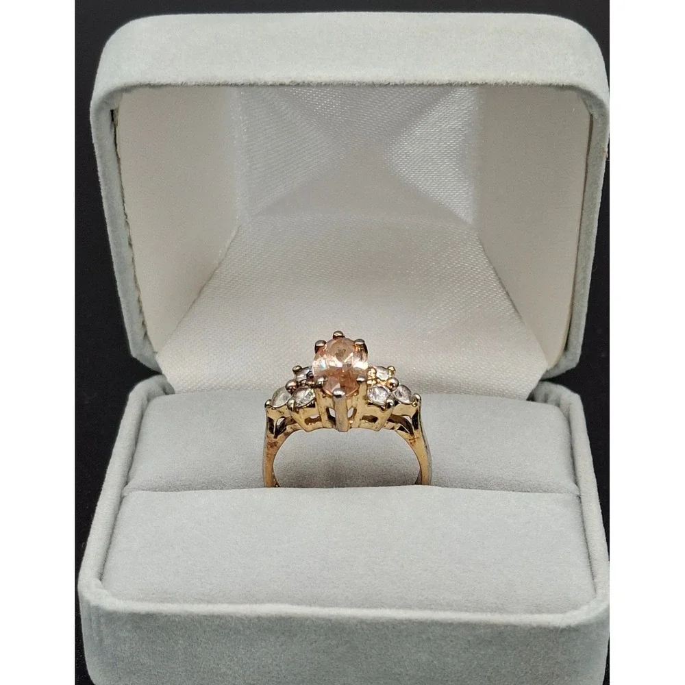 925 Sterling Silver Gold Tone Peach Marquise CZ Cluster Ring size 6 4g